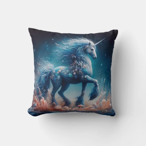 Undersea Kelpie Mer Unicorn Throw Pillow