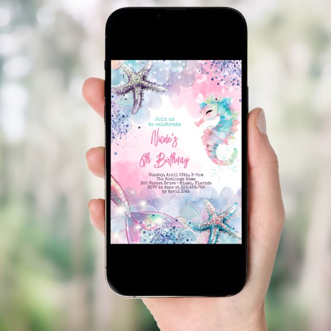 Undersea magic mermaid birthday bash invitation (Front Digital)