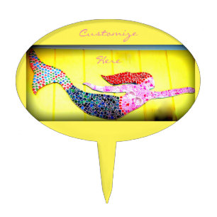 undersea pink mosaic mermaid cake topper