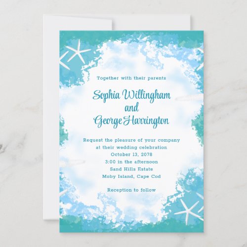 Undersea Stars Tropical Aqua Wedding Invitation