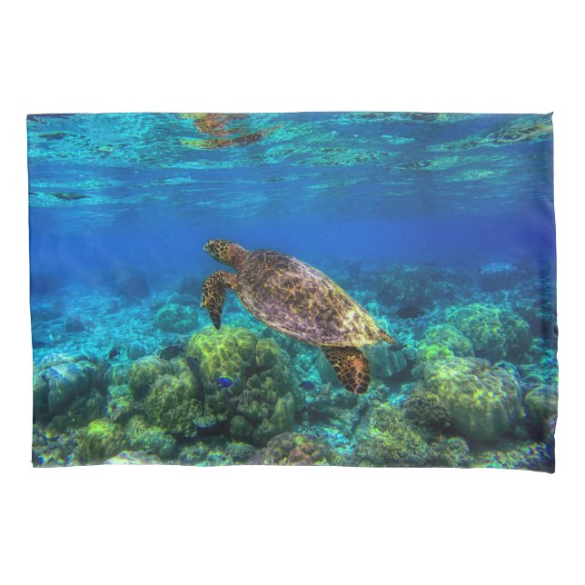 Undersea Tropical Sea Turtle Coral Pillow Case (Front)