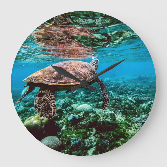 Undersea Tropical Sea Turtle Large Clock (Front)
