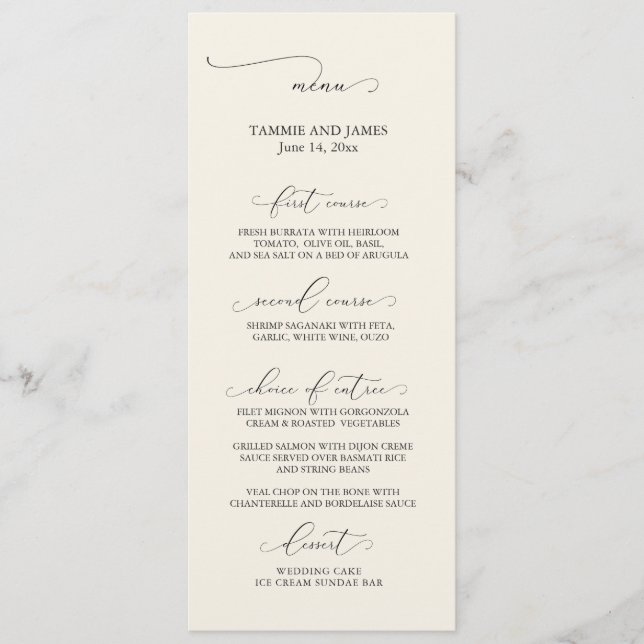 Understated Elegance Wedding Menu Cream (Front)