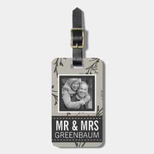 Understated Floral Mr and Mrs Personalized Photo Luggage Tag
