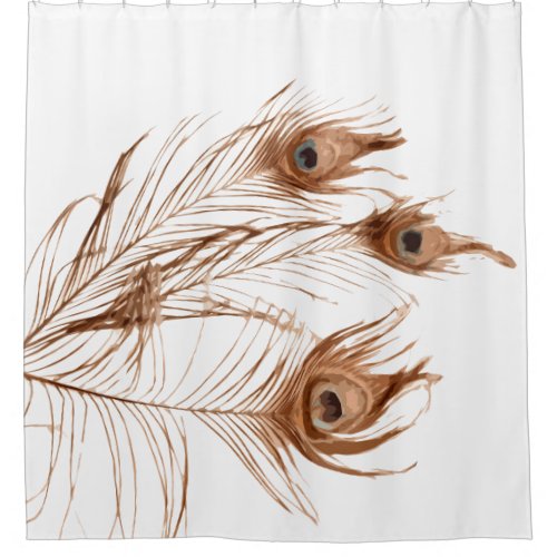 Understated Geometric Peacock Feathers on White Shower Curtain