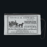 Undertaker Wristlet Purse<br><div class="desc">Adorned with an antique undertaker's ad on the front, and tombstones on the back</div>