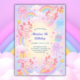 Underwater Adventure Cute Axolotl Birthday Party