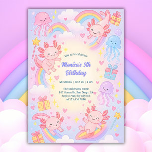 Underwater Adventure Cute Axolotl Birthday Party Invitation