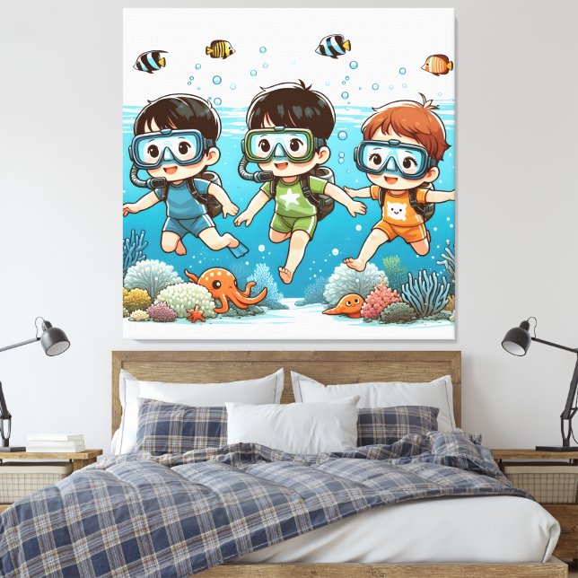 Underwater Adventure with Friends Canvas Print (Insitu(Bedroom))