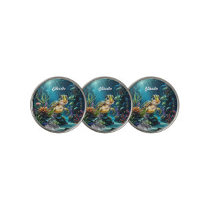 Underwater adventures with the cheerful turtle. golf ball marker
