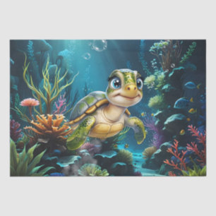 Underwater adventures with the cheerful turtle. tissue paper