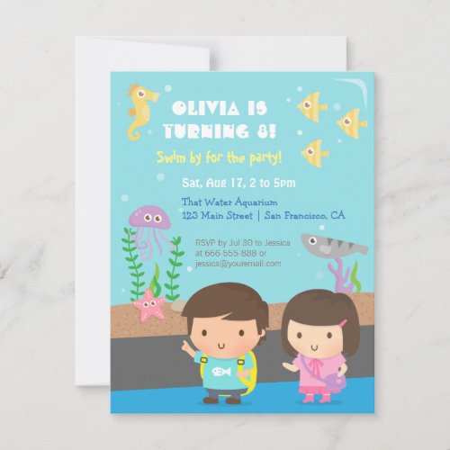 Underwater Animals Aquarium Kids Birthday Party Invitation