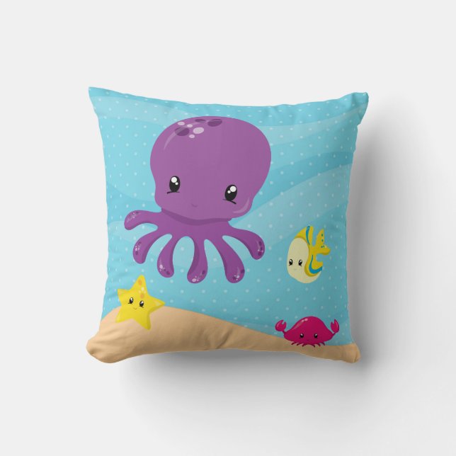 Underwater animals throw pillow (Front)