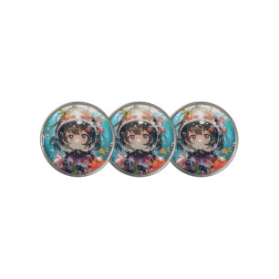 Underwater Anime Girl with Coral Covered Helmet Golf Ball Marker