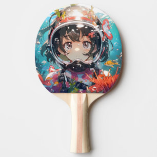 Underwater Anime Girl with Coral Covered Helmet Ping Pong Paddle