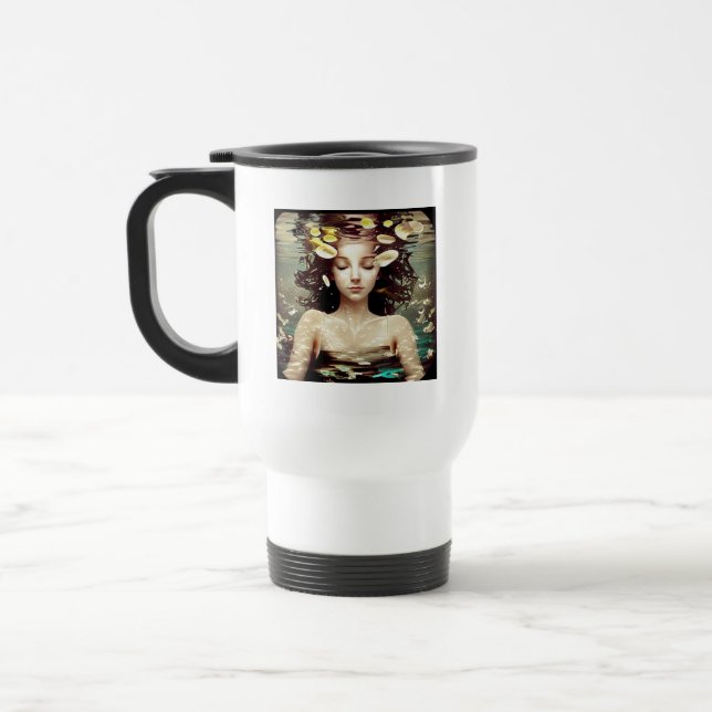 Underwater Art | Lady meditating and Quote Travel Mug (Left)