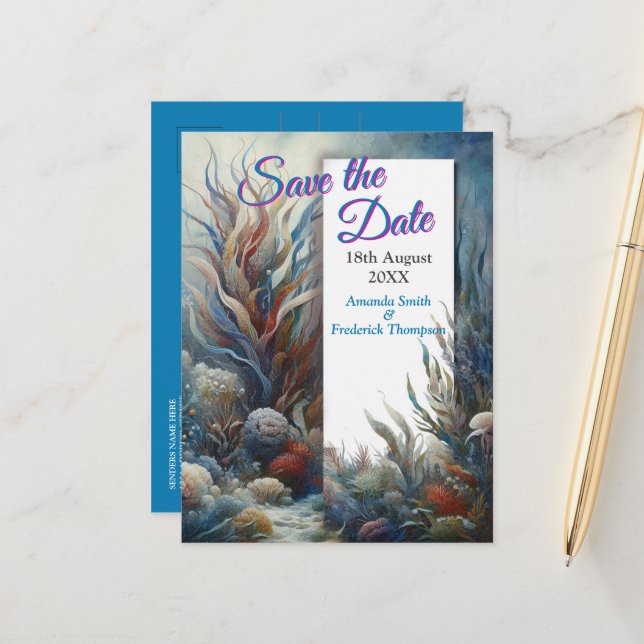 Underwater Art of Fish & Coral in Acrylic Announcement Postcard (Front/Back In Situ)