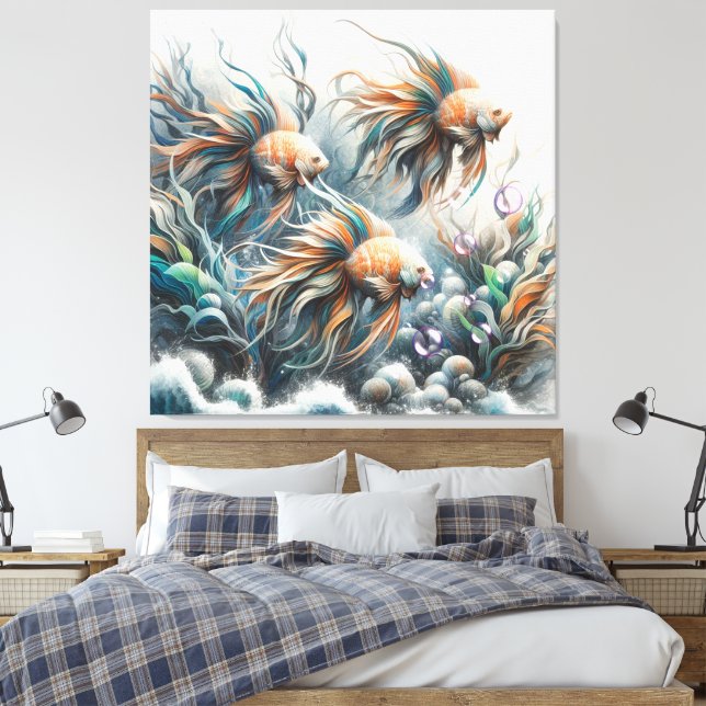 Underwater Art of Fish & Coral in Acrylic Canvas Print (Insitu(Bedroom))