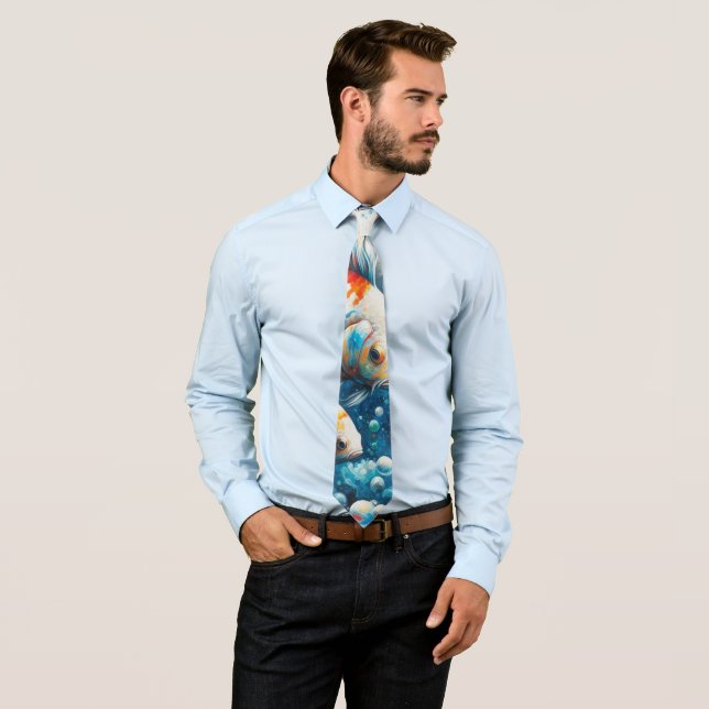  Underwater Art of Fish & Coral in Acrylic paints Neck Tie (In Situ)