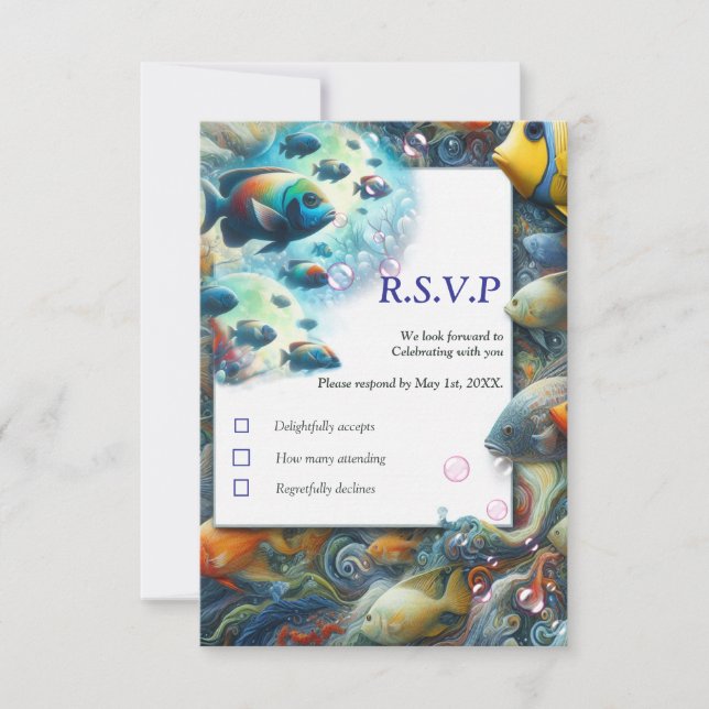 Underwater Art of Fish & Coral in Acrylic RSVP Card (Front)