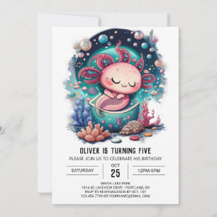 Underwater Axolotl Birthday Adventure Invitation