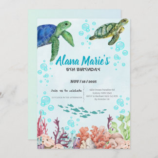 Underwater Birthday Party Invitation with a Sea Tu