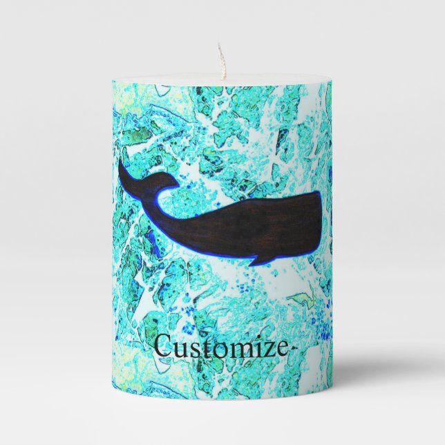 Underwater black whale swimming Thunder_Cove Pillar Candle (Front)