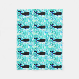 underwater black whales fleece blanket
