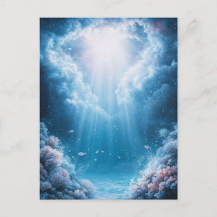 Underwater Blue Coral Reef with Sunlight Beams Postcard