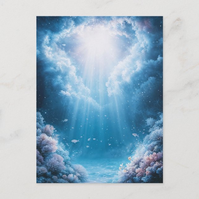 Underwater Blue Coral Reef with Sunlight Beams Postcard (Front)