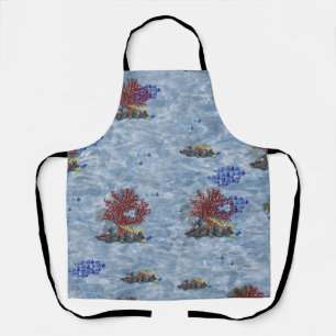 Underwater, Blue-Fish,pebbles,water, Repeat Print Apron