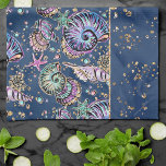 Underwater Blue Luxe | Pastel Gold Seashells Kitchen Towel<br><div class="desc">Easily give any room a facelift or new feel for an quick DIY home makeover with the "Underwater Luxe" collection: Elegant rich pastel under the sea collection featuring gorgeous sea life and girly ocean patterns. This feminine mature mixed medium theme adds the perfect pop of color and personal style. For...</div>