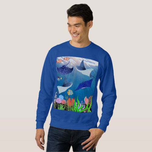 Underwater Blue Ocean Stingrays and Corals Grandpa Sweatshirt