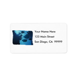 Underwater Blue World Fish & Scuba Diver Label