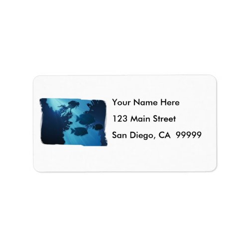 Underwater Blue World Fish & Scuba Diver Label