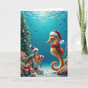 Underwater Christmas Seahorse and Sea Turtle Card