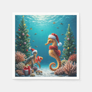 Underwater Christmas Seahorse and Sea Turtle Napkins
