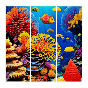 Underwater Coral Garden Design Triptych