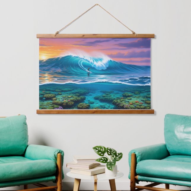 Underwater Coral Reef Surfing View - Split-Level O Hanging Tapestry (Living Room)