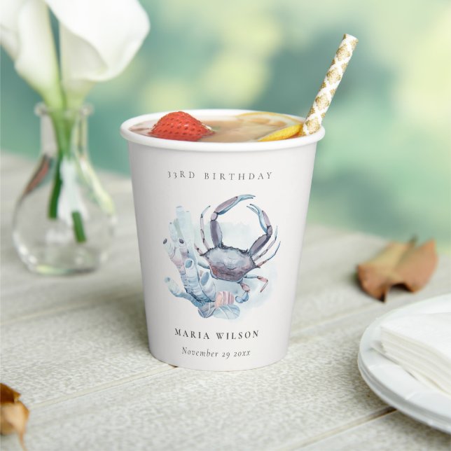 Underwater Crab Coral Nautical Any Age Birthday Paper Cups (Insitu)