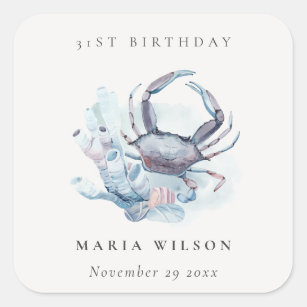 Underwater Crab Coral Nautical Any Age Birthday Square Sticker
