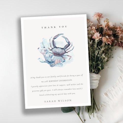 Underwater Crab Coral Nautical Any Age Birthday Thank You Card