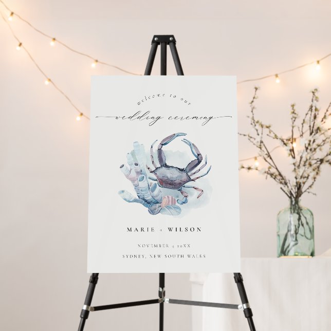 Underwater Crab Coral Nautical Wedding Welcome Foam Board (In Situ (Stand))