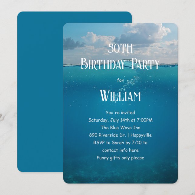Underwater Cruise Seaside Birthday Unisex Design Invitation (Front/Back)