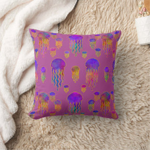 Underwater Dancing Rainbows Mauve Throw Pillow