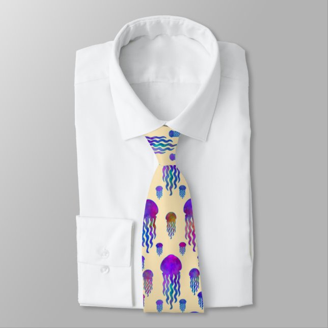 Underwater Dancing Rainbows Silk Neck Tie (Tied)