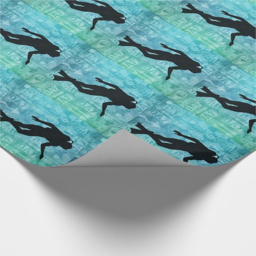 Underwater Diver Water Sports Theme Green and Blue Wrapping Paper