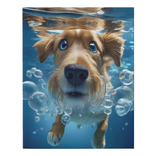 Underwater Dog Swimming Faux Wrapped Canvas Print