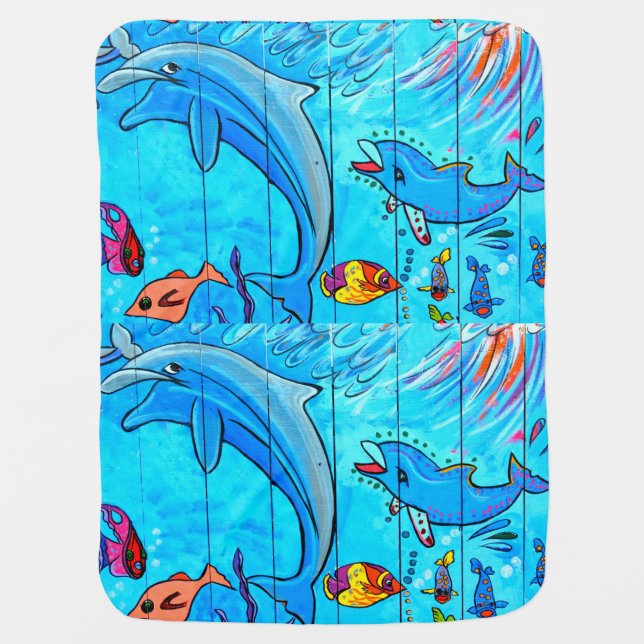 underwater dolphins burp cloth stroller blanket (Front)