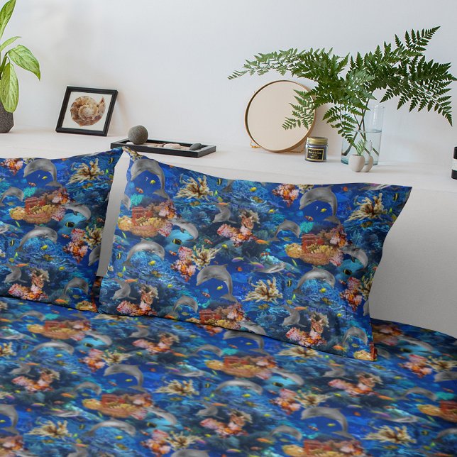 Underwater Dolphins Tropical Fish Coastal Ocean Pillow Case (Creator Uploaded)